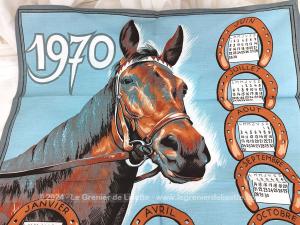 Ancien torchon calendrier 1970 Cheval