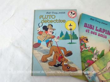 En bon état, voici quatre livres pour enfants de la serié "Wald Disney présente"  du "Club du livre Mickey" avec Dingo au Far West, Bambi grandit, Bibi Lapin et ses amis et Pluto Détective, imprimé de 1979 à 1982. Idéal pour se replonger dans les souvenirs de notre enfance..