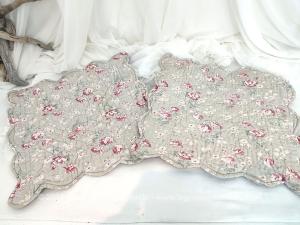 Duo housses coussin matelassé boutis shabby gris-vert pastel
