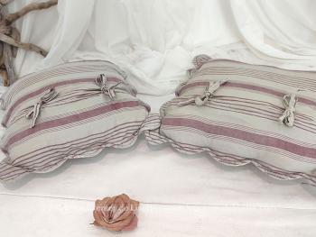 Duo housses coussin matelassé boutis shabby gris-vert pastel – Image 3