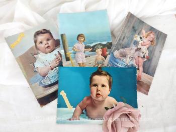 Voici un lot original et totalement vintage avec ces 4 cartes postales d'enfants datant de 1957 et 1961 en provenance de la Belgique pour la France avec tampons et timbres belges.