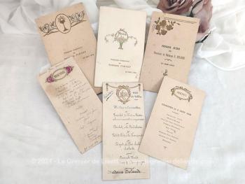 Voici un lot bien original de 6 menus pour des repas festifs , tous datés, et même parfois nominatifs, allant de 1910 à 1933, 4 sont imprimés et 2 sont manuscrits ! De beaux documents prêts pour servir de décoration !