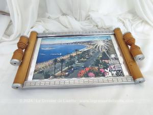 Plateau vintage bois vitrifié Souvenir de Nice