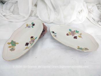 Adorable duo de raviers shabby en porcelaine Pinkerhammer czechoslovakia modèle Carlsbad de 23 x 12.5 x 3 cm.
