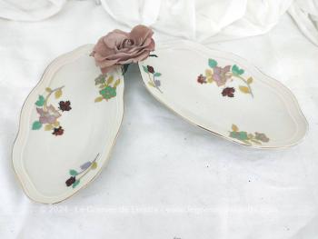 Adorable duo de raviers shabby en porcelaine Pinkerhammer czechoslovakia modèle Carlsbad de 23 x 12.5 x 3 cm.