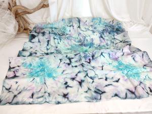 Original foulard signé peint soie motifs psychédéliques bleus