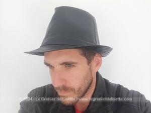 Superbe chapeau Borsalino homme simili cuir noir