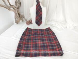 Ensemble vintage jupe droite courte et cravate tartan taille 38 fait main