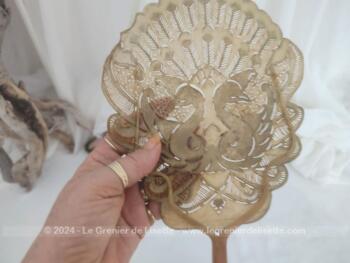 Ancien éventail plat fin début XX° corne et parchemin – Image 14