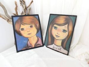 Duo de portraits enfants pastel de 1968