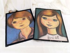 Duo de portraits enfants pastel de 1968