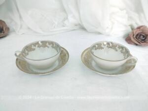 Duo tasses et soucoupes dorures Porcelaine du Berry A.D.P. Royal