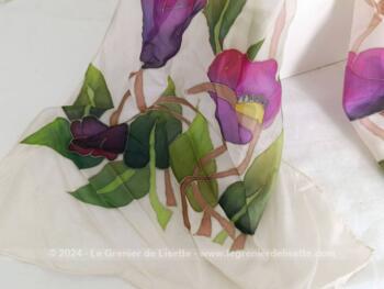 Belle écharpe soie grand décor floral peint main – Image 5