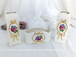 Assortiment numéroté décor cheminée duo vases et mini jardinière shabby