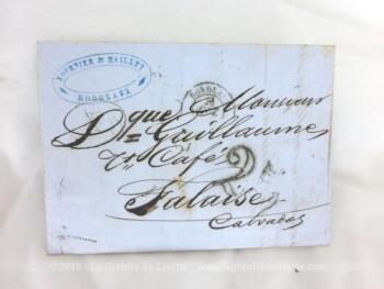 Ancienne petite lettre pli du 27 octobre 1853 expédiée d'un détaillant en alcool de Bordeaux à un particulier à Falaise dans le Calvados.