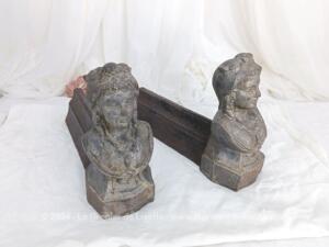 Anciens chenets XIX° fonte Buste Femme Eau