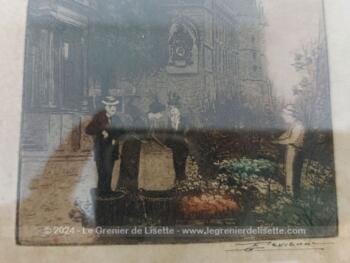 Sur 27 x 21 cm, voici un incroyable dessin de 9 x 14 cm datant du XIX°,  signé et portant au dos l'estampillé 