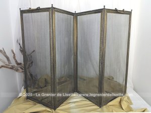Superbe ancien et haut pare-feu 4 pans laiton fin XIX