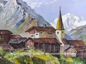 Gouache signée paysage village datée de 1944