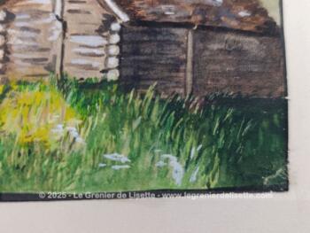 Voici sur une gouache signée peinte datant de 1944 sur un papier de 30 x 23 cm représentant un village montagnard avec en fond des coteaux enneigés.