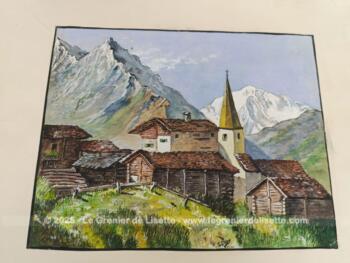 Voici sur une gouache signée peinte datant de 1944 sur un papier de 30 x 23 cm représentant un village montagnard avec en fond des coteaux enneigés.