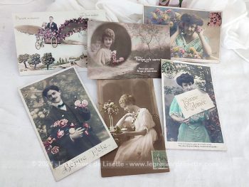 Lot de 6 anciennes cartes postales de portrait de femmes et d'hommes datant du début du siècle dernier.