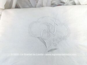 Ancien grand drap broderies ajourées, jours et monogrammes