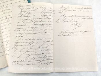 Voici un assortiment unique de documents datant du XIX° avec un acte notarié de 1872, un courrier de 1866, un  pince-nez et un tampon, pour une décoration vraiment très rétro.