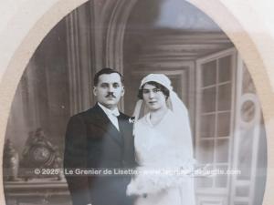 Ancien cadre bois argenté photo vintage mariage