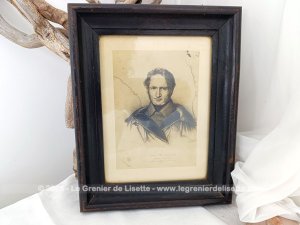 Ancien cadre bois noirci copie litho Portrait Henry Pyt