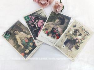 Lot de 4 cartes postales anciennes message Amitié