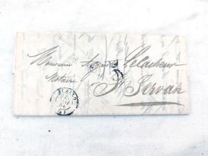 Agée de plus de 174 ans, voici une ancienne petite lettre pli datée du 3 mai 1851, expédiée de St Malo et adressée à ami, Notaire de Saint Servan.