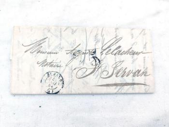 Agée de plus de 174 ans, voici une ancienne petite lettre pli datée du 3 mai 1851, expédiée de St Malo et adressée à ami, Notaire de Saint Servan.