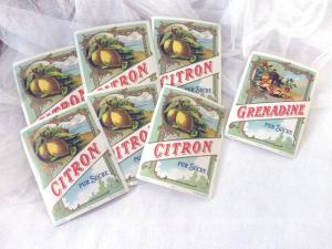 Lot de 6 anciennes étiquettes sirop 