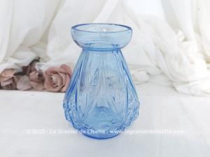 Beau vase bulbe vintage style Art Déco verre moulé bleu