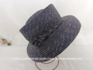 Chapeau vintage sisal violine avec large rebord incurvé
