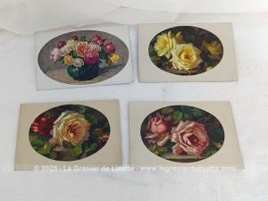 Quatre cartes postales anciennes fleurs écusson