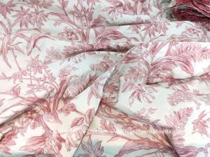 Grande paire doubles rideaux tissus imitation Jouy fuchsia