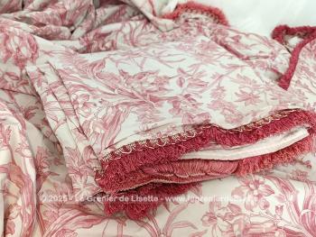 Grande paire doubles rideaux tissus imitation Jouy fuchsia – Image 10