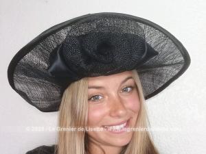 Capeline sisal noir revers fleur