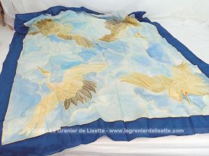 Original foulard fait main peint soie grands oiseaux