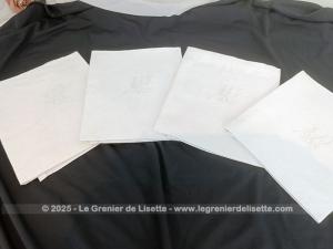Lot 4 anciennes serviettes damassé monogrammes AC