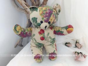 Adorable ours Peluche d’Oc tissus fruits et fleurs