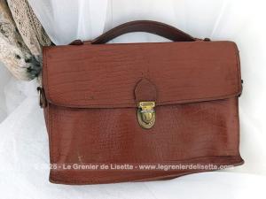 Petit sac cartable cuir fauve avec poignée et anse