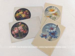Quatre cartes postales anciennes fleurs petits écussons