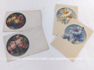 Quatre cartes postales anciennes fleurs petits écussons