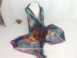 Foulard vintage mousseline multicolore couleurs lumineuses