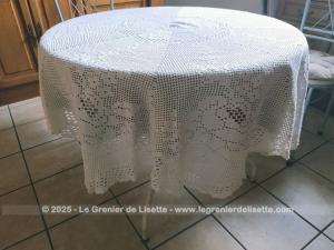 Belle nappe vintage ronde 8 pans crochet coton blanc/ivoire