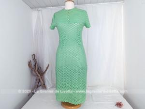 Robe vintage crochet fait main  laine verte taille 40