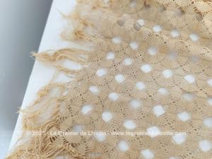Ancienne nappe ou sur-nappe crochet bistre avec franges